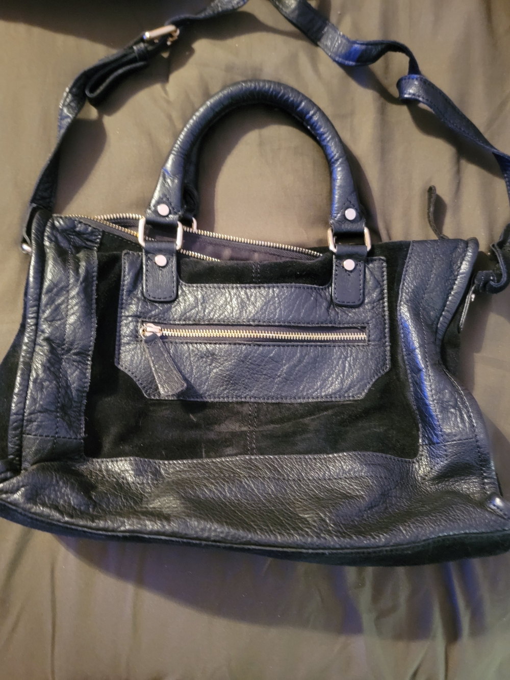 Topshop Black Leather and Suede Tote with Top Handles